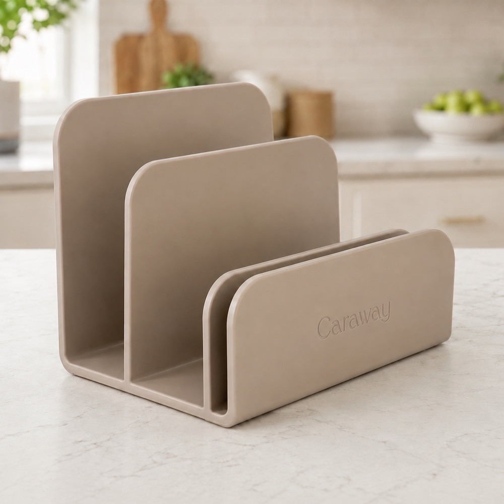 Caraway Magnetic Lid Organizer 3-Slot Cookware Storage Rack Beige Tan